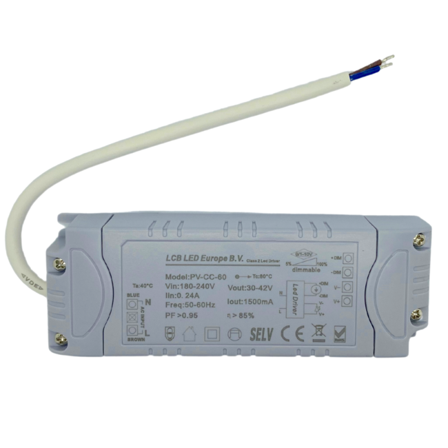 LED Panel Trafo - dimmbar 1-10V - 30-42V 1500mA - für 60W LED Panels