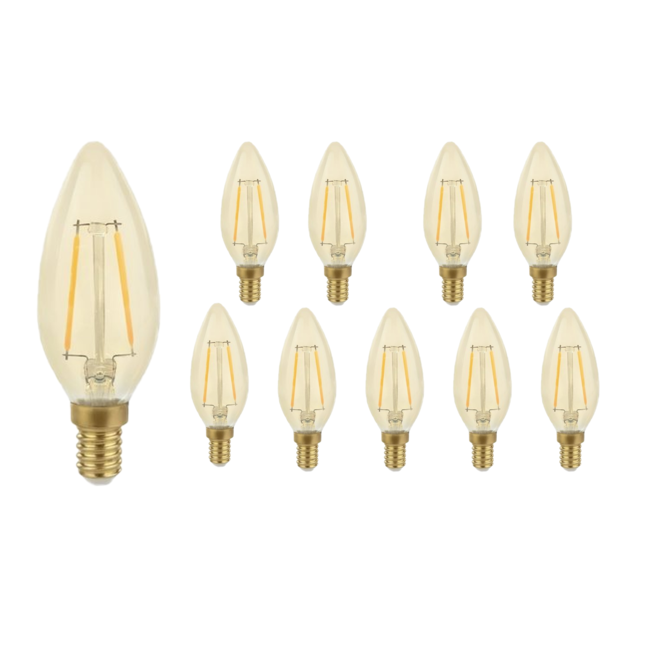 Vorteilspack 10 Stück - LED Fadenlampen - E14 Sockel C35 - 2W entspricht 25W - 2500K extra Warmweiß