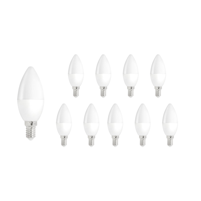 Vorteilspack 10 Stück - E14 LED Kerzenlampe - Typ C37 - 3W entspricht 25W - 3000K Warmweiß