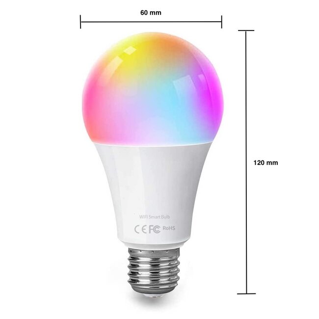 Vorteilspack 10 Stück - E27 WLAN LED Lampen - 9W entspricht 85W - RGB+CCT alle Lichtfarben - per App steuerbar