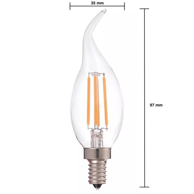 Vorteilspack 10 Stück - LED Fadenlampe Kerze dimmbar - E14 Fassung C37 - 5W entspricht 45W - 2700K Warmweiß