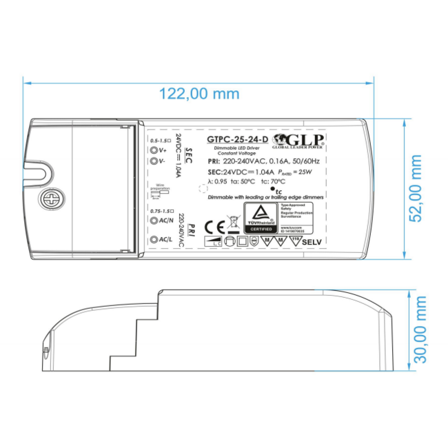 LED Netzteil dimmbar - 12V 25W 2.08A - geeignet für 12V LED-Beleuchtung
