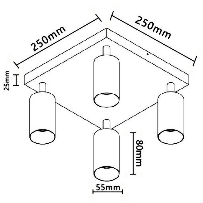 LED Deckenspot Weiß - 4 verstellbare GU10 Fassungen für LED Spots - exkl. LED Spot