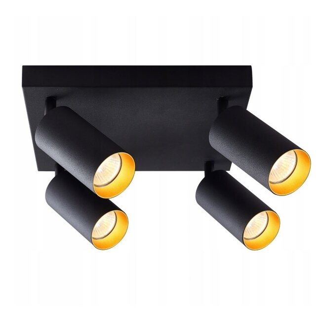 LED Deckenspot Mattschwarz - 4 verstellbare GU10 Fassungen für LED Spots - exkl. LED Spot