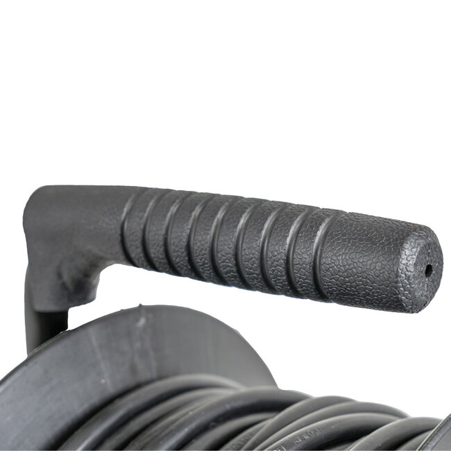 Teknik Kabeltrommel 50meter - 4-fach mit Schutzkontaktsteckdosen | Schwarz Kunststoff - H05VV 3G1,5 mm²