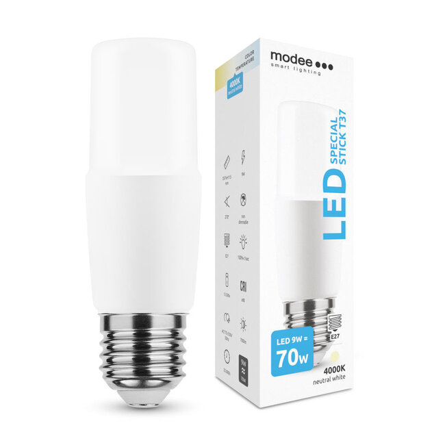 LED Lampe Stick - E27 T37 - 9W entspricht  72W - 4000K Neutralweiß