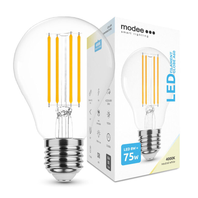 LED Fadenlampe - E27 A60 8W - 4000K Neutralweiß
