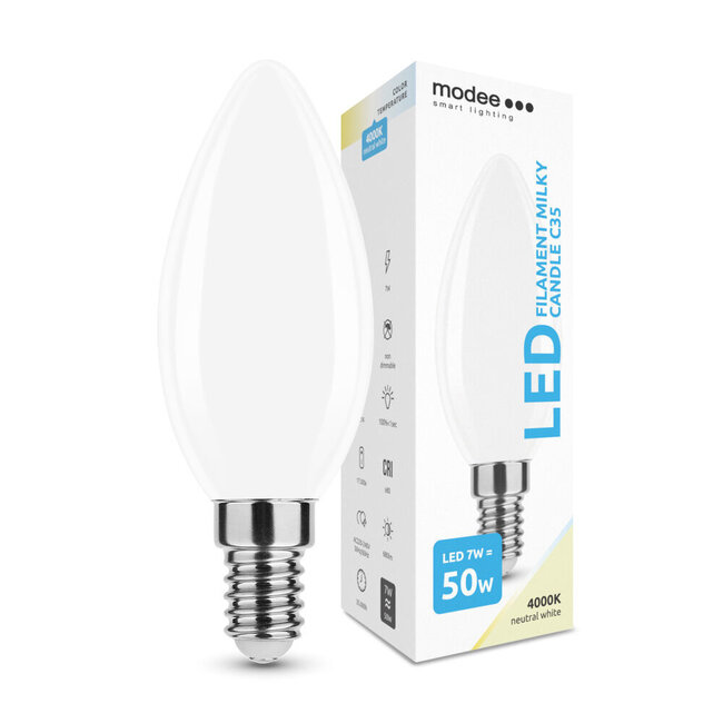 LED Fadenlampe - E14 C35 7W - 4000K Neutralweiß - Milchglas