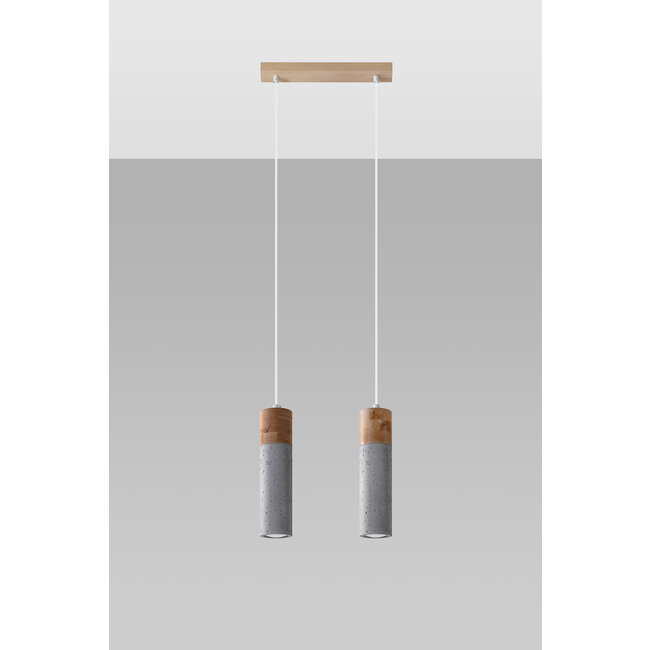 LED Hängeleuchte Beton Holz ZANE - 2 x GU10 Fassung - exkl. LED's