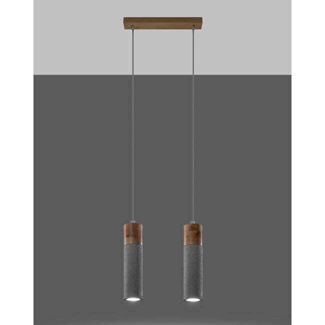 LED Hängeleuchte Beton Holz ZANE - 2 x GU10 Fassung - exkl. LED's