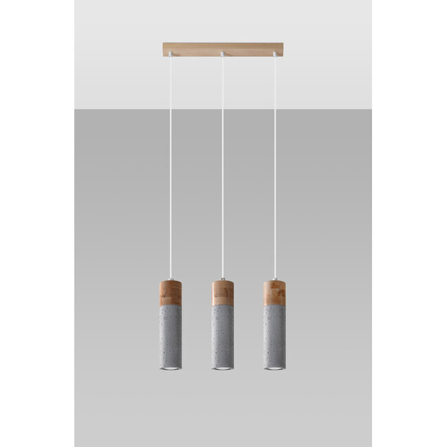 LED Hängeleuchte Beton Holz ZANE - 3 x GU10 Fassung - exkl. LED's