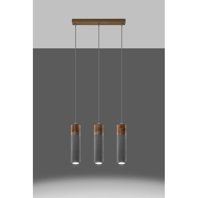LED Hängeleuchte Beton Holz ZANE - 3 x GU10 Fassung - exkl. LED's