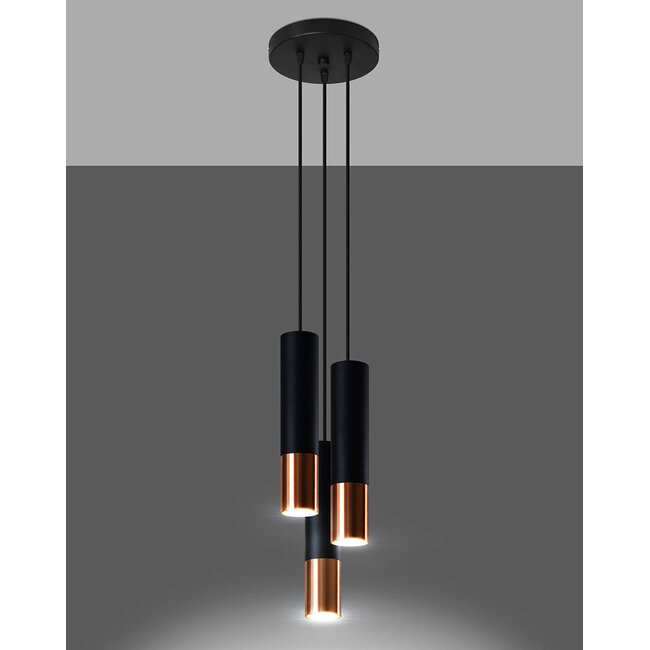 LED Hängeleuchte Schwarz Kupfer LOOPEZ - 3 x GU10 Fassung - exkl. LED's
