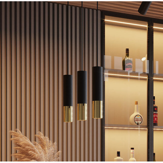 LED Hängeleuchte Schwarz Gold LOOPEZ - 2 x GU10 Fassung - exkl. LED's
