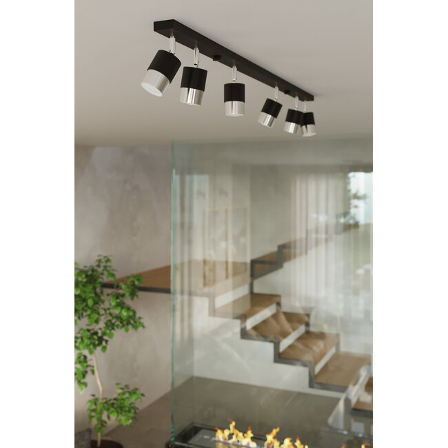 LED Deckenspot Schwarz Chrom NERO - 6 x GU10 Fassung - exkl. LED's