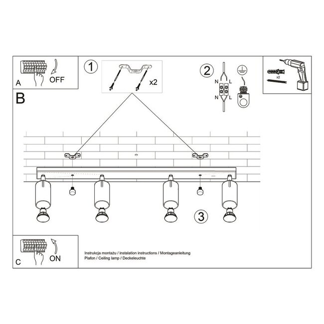 LED Deckenspot Schwarz Gold NERO - 4 x GU10 Fassung - exkl. LED's