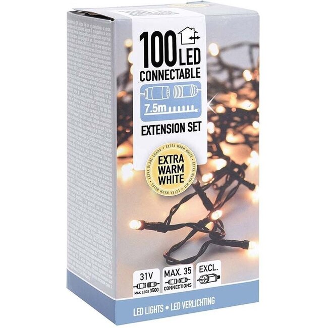 LED Weihnachtsbeleuchtung Verlängerungsset koppelbar - 100 LED - 7,5m - 3000K Warmweiß