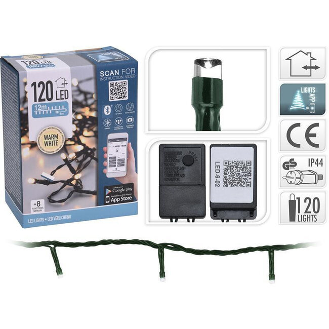 LED Weihnachtsbaum Lichterkette - 3000K Warmweiß - 120 LED's - bedienbar via App - 12 Meter - IP44 spritzwassergeschützt