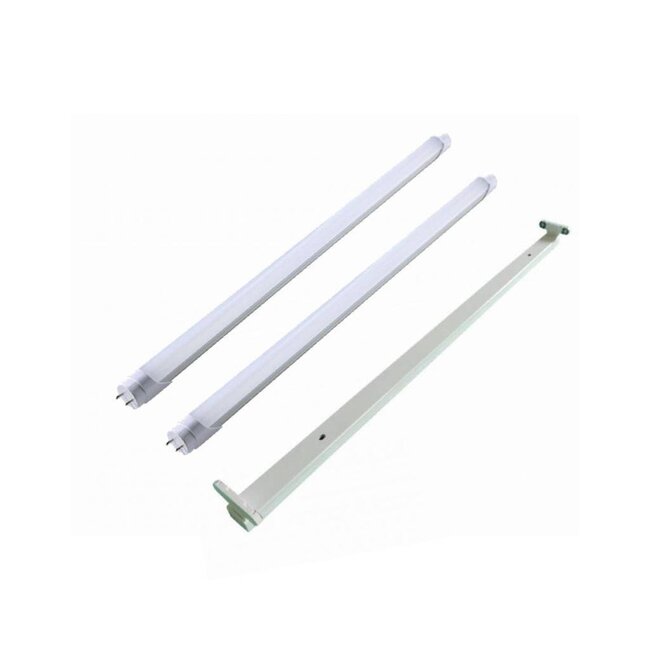 1,5m 50W  LED - Leuchtstoffröhrenhalterung  IP20 + 2 LED Leuchtstoffröhren 3000K 830 Warmweiß - standard 100Lm pro Watt - Komplettset