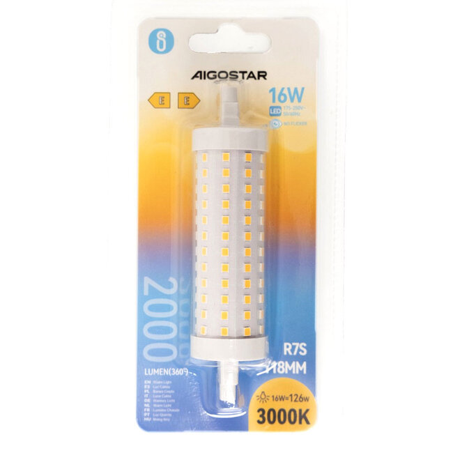 LED R7S Lampe - 16W entspricht 131W - 3000K Warmweiß - 118mm - nicht dimmbar