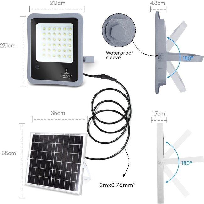 Solar Strahler mit Dämmerungssensor 10XHS IP65 - 100W - 6500K - mit Fernbedienung