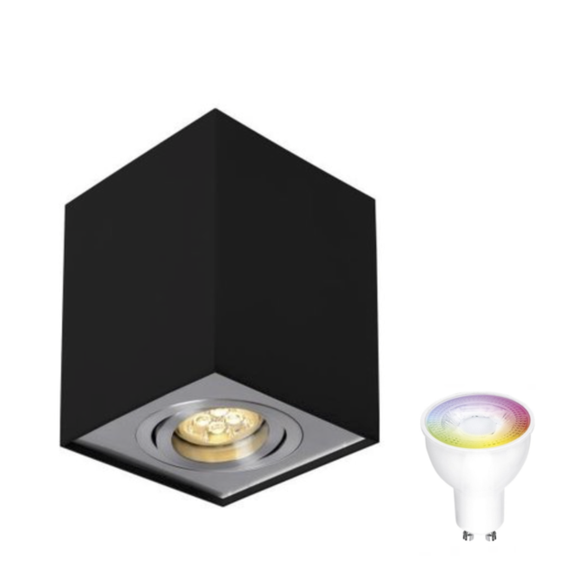 WLAN LED Deckenspot - Cube viereckig -  Schwarz Silber - per App steuerbar - schwenkbar