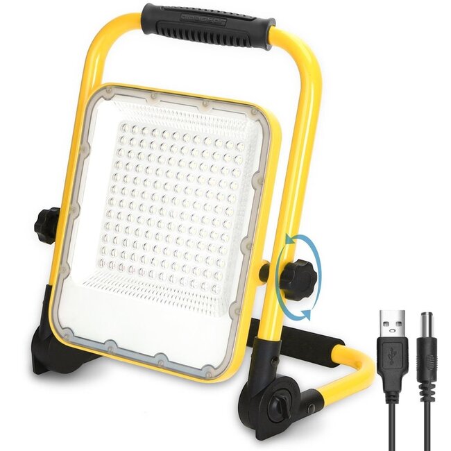 LED Baustrahler wiederaufladbar IP65 - 100W 2400 Lumen - 6500K Tageslichtweiß - bis zu 12 Stunden Akkulaufzeit
