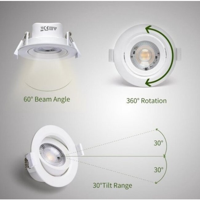 LED Einbauspot - 7W entspricht 41W - Sägegröße Ø75-80mm - Lichtfarbe optional - schwenkbar