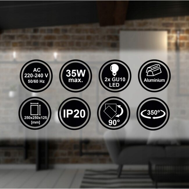 LED Deckenspot Mattschwarz - 2 verstellbare GU10 Spots