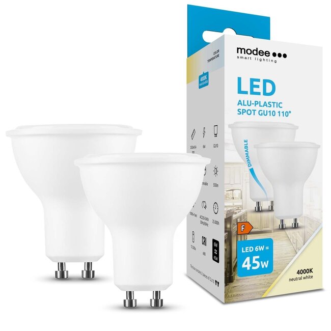 2er-Pack LED Spot GU10 dimmbar - 6W entspricht 45W - 4000K Neutralweiß