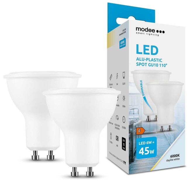 2er-Pack LED Spot GU10 dimmbar - 6W entspricht 45W - 6000K Tageslichtweiß