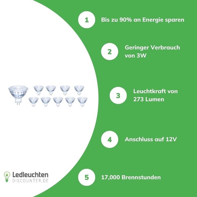 10er Vorteilspack - GU5.3 LED Spots - 3W entspricht 25W - Lichtfarbe optional