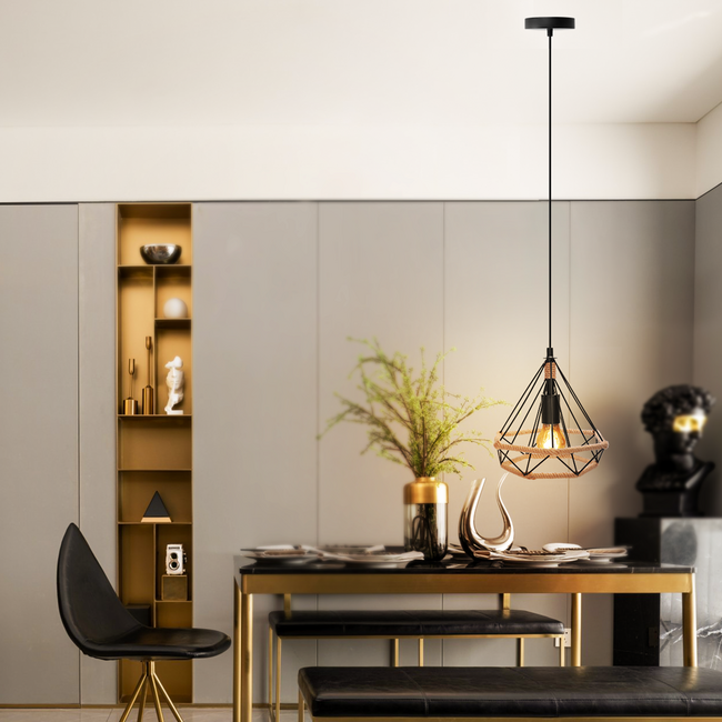 LED Pendelleuchte Retro Schwarz - E27 Fassung - 110cm hoch - exkl. LED's