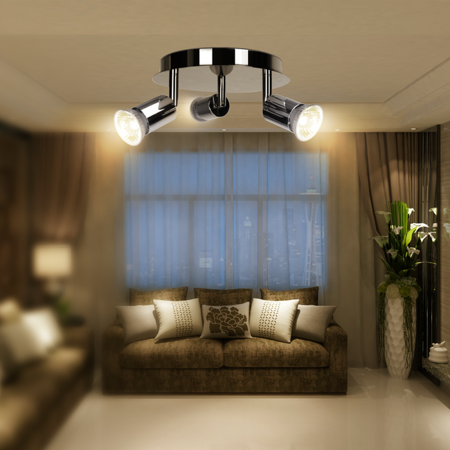 LED Deckenspot rund Silber - 3 x GU10 Fassung - schwenkbar - exkl. LED's