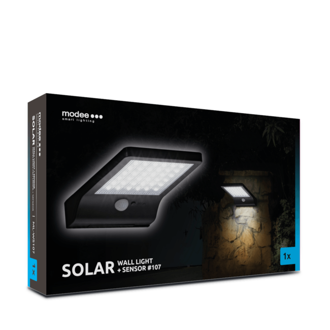 LED Wandleuchte Solar mit Sensor schwarz - IP44 300Lm 6000K Tageslichtweiß