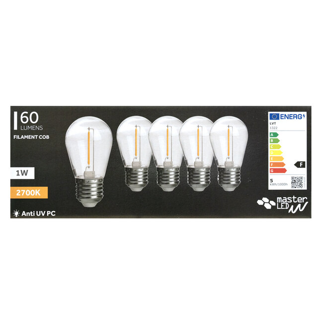 5er Vorteilspack LED Fadenlampe E27 - 1W - 2700K Warmweiß