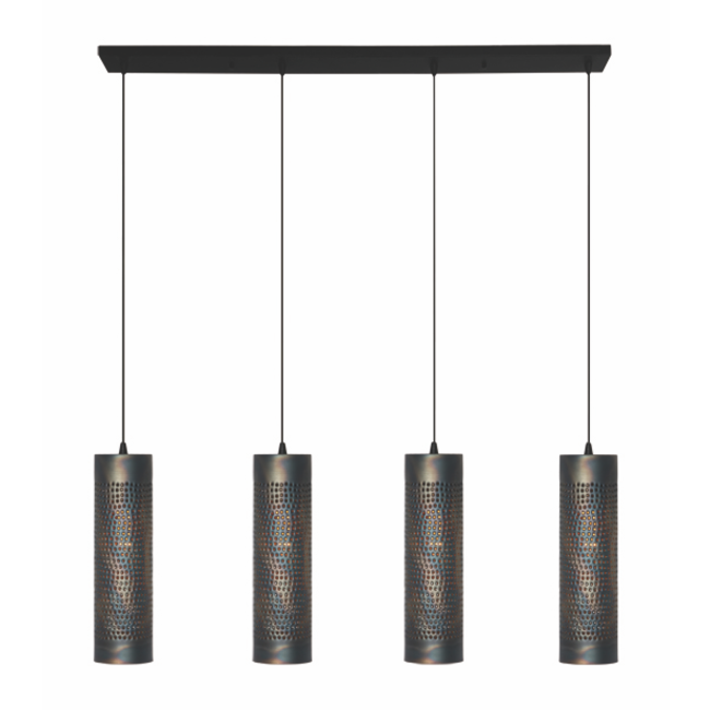 LED Pendelleuchte Forato mit 4 Lichtern vertikal Braun geflammt