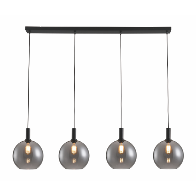 LED Pendelleuchte Chandra mit 4 Lichtern Schwarz / Rauchglas