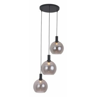 LED Pendelleuchte Chandra mit 3 Lichtern rund Schwarz / Rauchglas