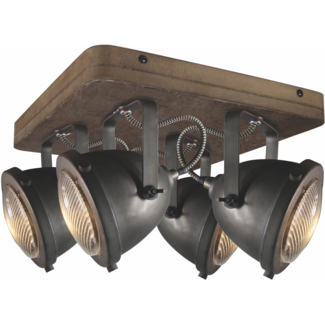 Deckenspot WOODY mit 4 Lichtern Schwarz / Holz - 4x GU10 Fassung - exkl. LED's