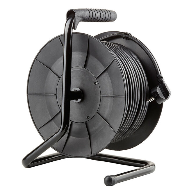 Teknik Kabeltrommel 25meter - 4-fach mit Schutzkontaktsteckdosen |  Schwarz  Kunststoff  - H05VV 3G1,5 mm²