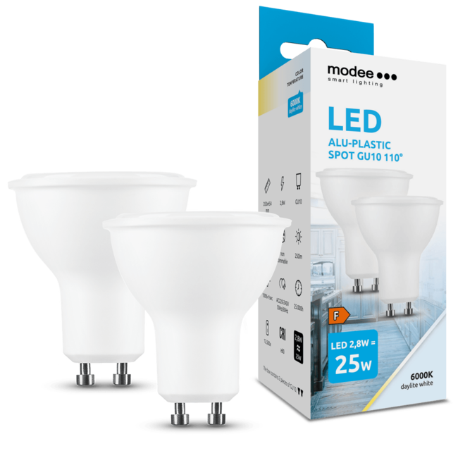 2er-Pack LED Spot - GU10 Sockel - 2,8W entspricht 25W - 6000K Tageslichtweiß
