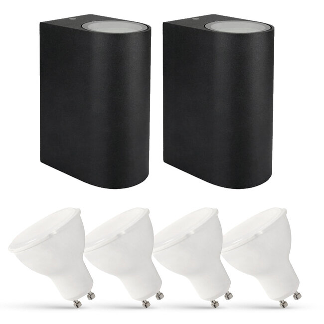 2er Set LED Wandlampe Außenbereich - 4x 2,8W - 2700K - Schwarz