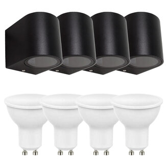 4er Set LED Wandlampe Außenbereich - 4x 4W - 3000K - Schwarz