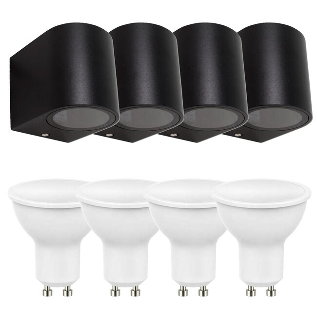 4er Set LED Wandlampe Außenbereich - 4x 4W - 3000K - Schwarz
