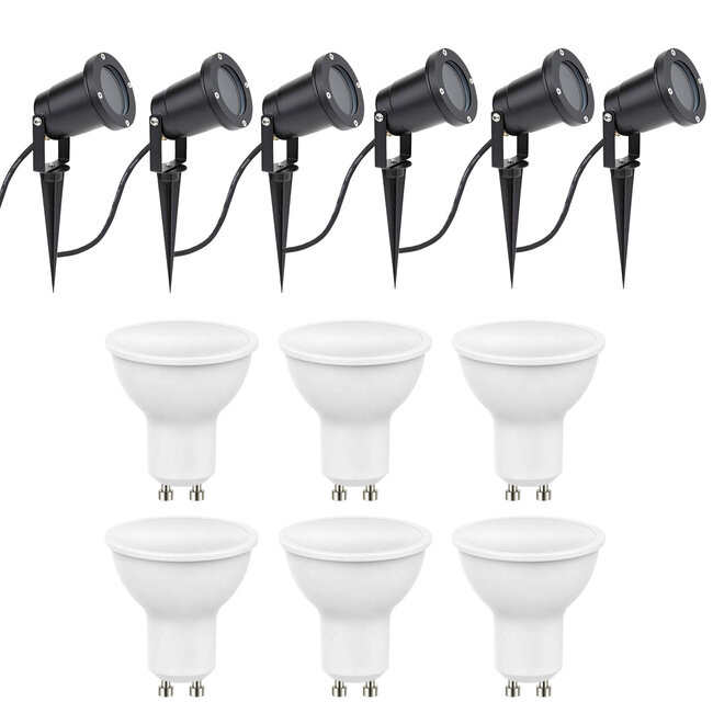 6er Set LED Gartenspot Sting 100cm Kabel - 6x 4W - 3000K - IP65 - Schwarz