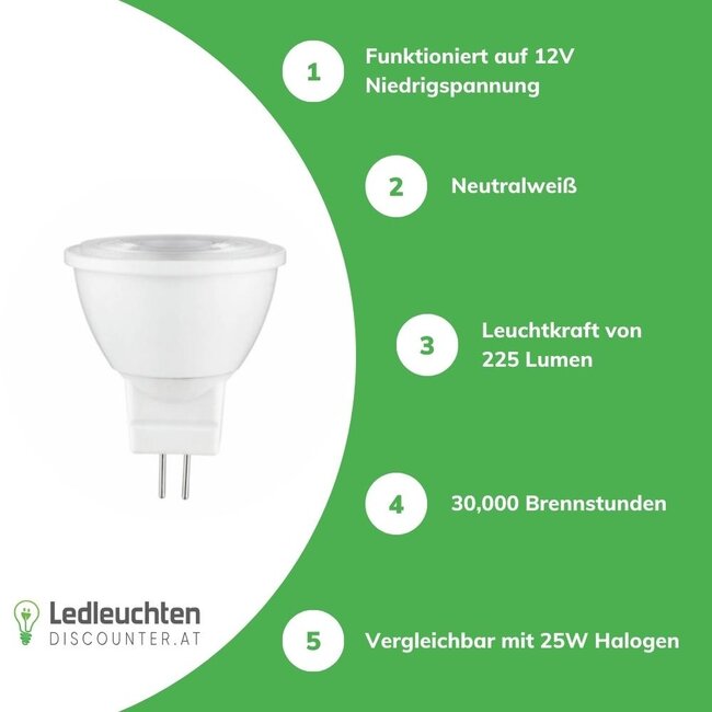 LED line LED Spot Ø35mm GU4 - MR11 LED - 3W entspricht 25W - 4000K Neutralweiß