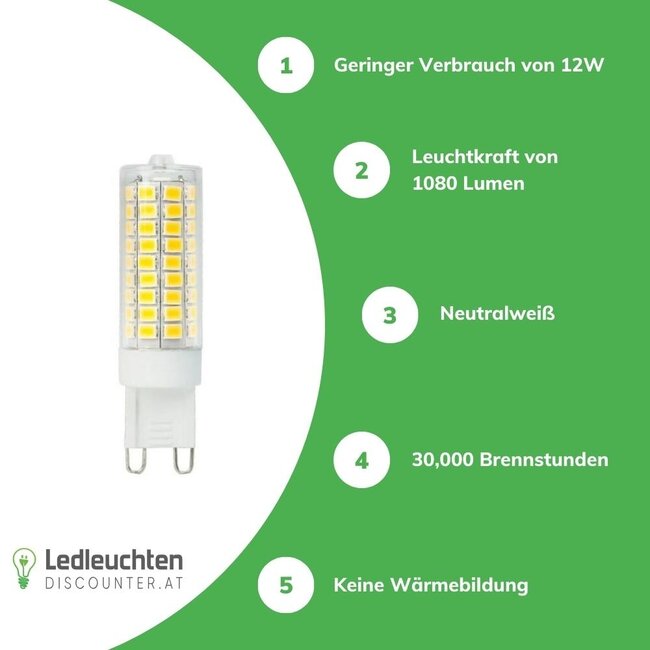 LED G9 - 12W entspricht 100W - 4000K Neutralweiß - 23x64 mm