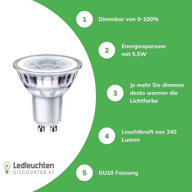 LED line GU10  LED Spot dimmbar - 5.5W - Dimtone - 3000K - 2200K- wärmerer Lichtfarbton bei Dimmung