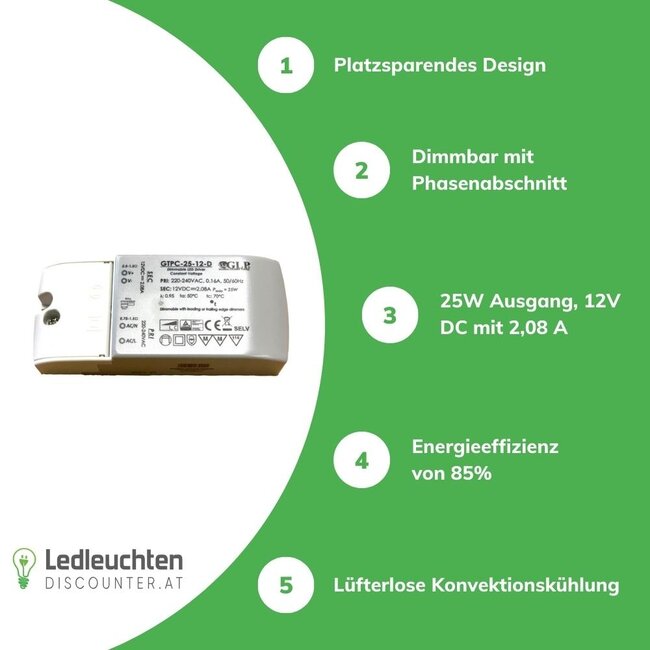 LED Netzteil dimmbar - 12V 25W 2.08A - geeignet für 12V LED-Beleuchtung